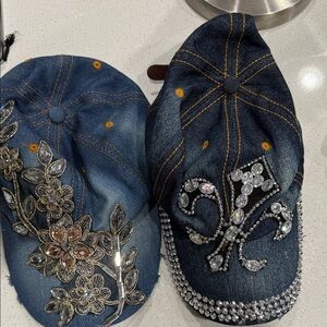 Embellished Denim Caps with Rhinestones